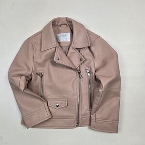 Zara Girls Light Pink Faux Vegan Leather Motto Style Jacket Size 6